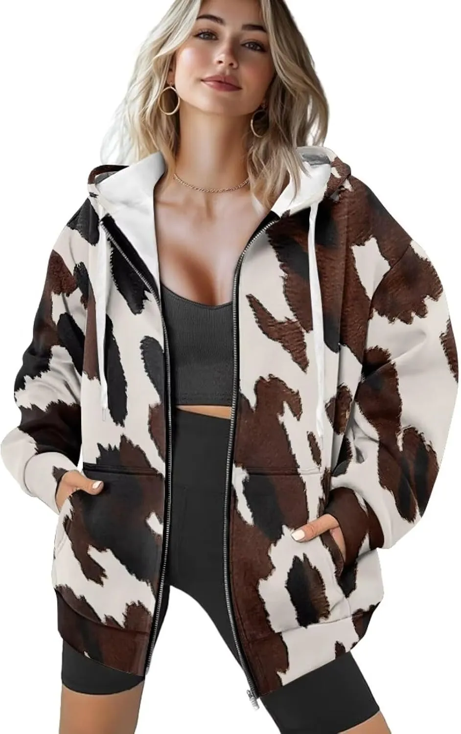 Ystardream Casual Zip Up Hoodies for Women Crewneck Sweatshirts Trendy XS-XL